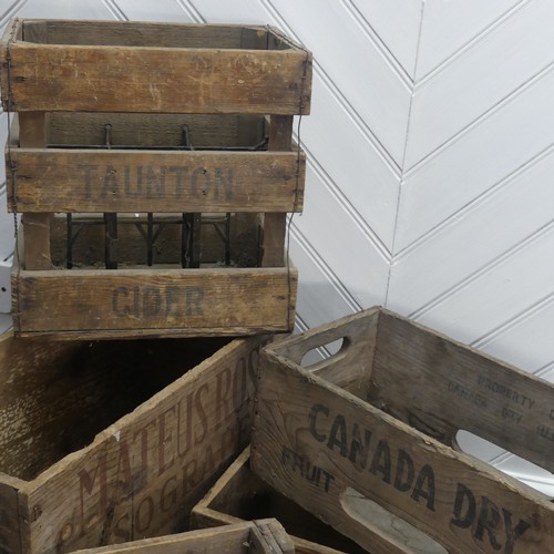 409 - Six vintage wooden Bottle Crates, for cider and wine, each stamped with makers names and places, inc... 