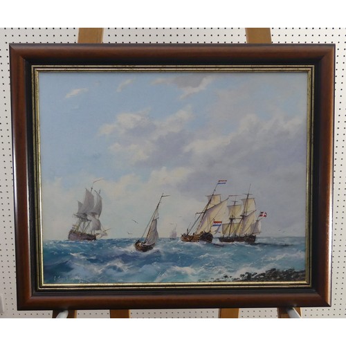 244 - Graham Jowett-Ive (British, 1946-2012), French Napoleonic battleships at Sea, oil on board, signed a... 