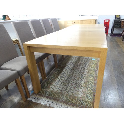 414 - A modern light oak John Lewis Dining Table and six Chairs, featuring dovetail joints, W 231cm x H 76... 