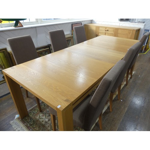 414 - A modern light oak John Lewis Dining Table and six Chairs, featuring dovetail joints, W 231cm x H 76... 