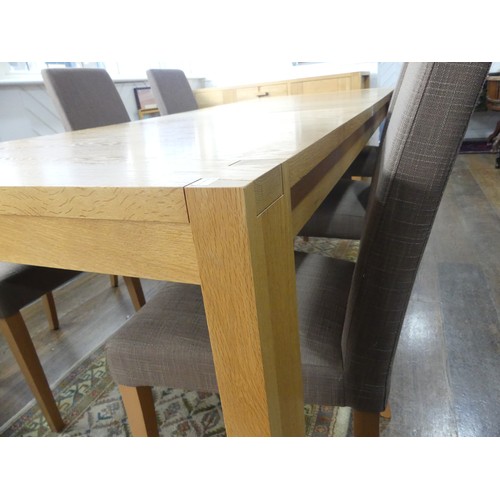 414 - A modern light oak John Lewis Dining Table and six Chairs, featuring dovetail joints, W 231cm x H 76... 