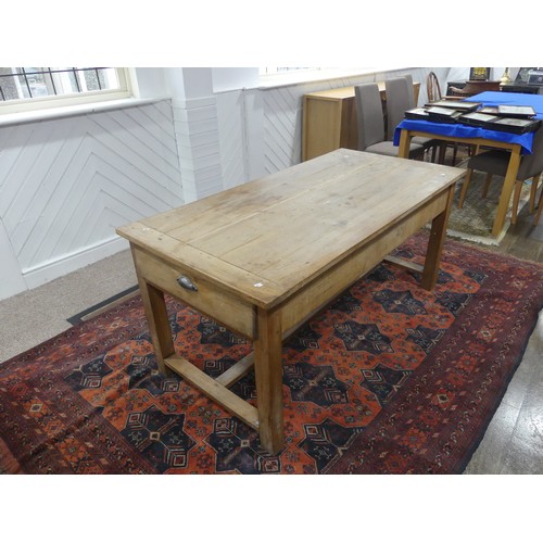 418 - An early 20thC cherrywood Farmhouse Kitchen Table, with single frieze drawer at each end, W 80cm x L... 