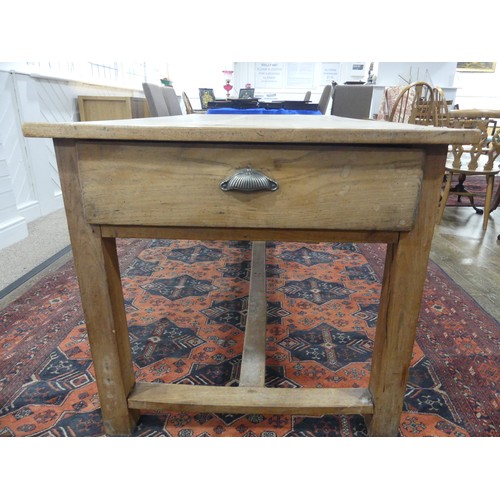 418 - An early 20thC cherrywood Farmhouse Kitchen Table, with single frieze drawer at each end, W 80cm x L... 