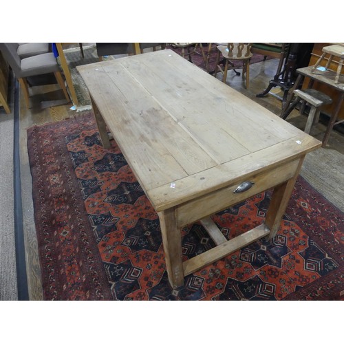 418 - An early 20thC cherrywood Farmhouse Kitchen Table, with single frieze drawer at each end, W 80cm x L... 