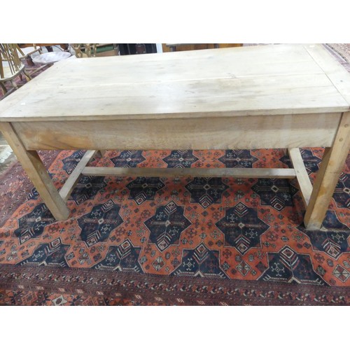 418 - An early 20thC cherrywood Farmhouse Kitchen Table, with single frieze drawer at each end, W 80cm x L... 