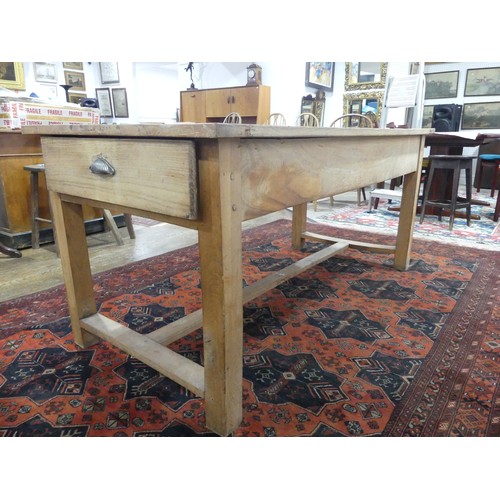 418 - An early 20thC cherrywood Farmhouse Kitchen Table, with single frieze drawer at each end, W 80cm x L... 