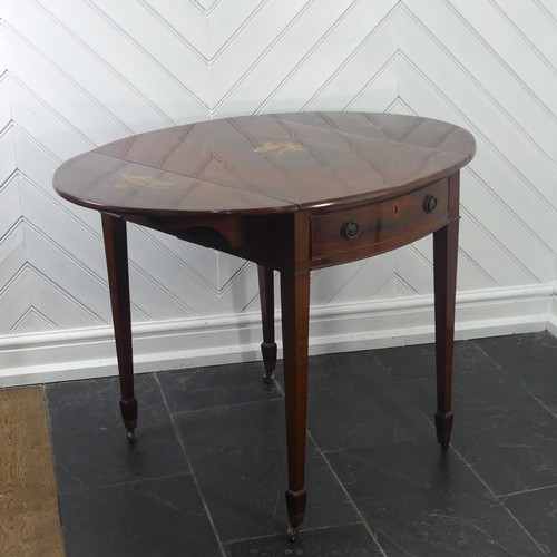 421 - A Sheraton revival style Pembroke table with painted decoration, W 76cm x H 71cm x D 53cm.... 