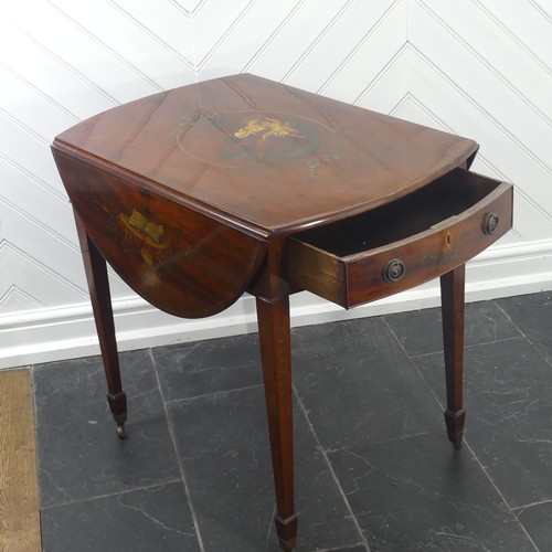 421 - A Sheraton revival style Pembroke table with painted decoration, W 76cm x H 71cm x D 53cm.... 