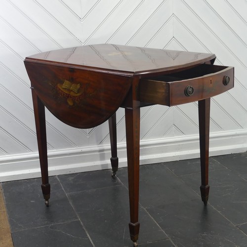 421 - A Sheraton revival style Pembroke table with painted decoration, W 76cm x H 71cm x D 53cm.... 