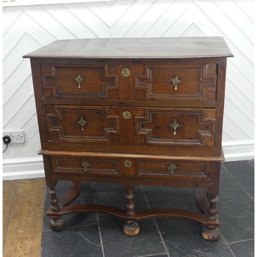 422 - A Carolean style oak Chest-on-Stand, W 92cm x H 94.5cm x D 50.5cm, ball feet damaged.... 