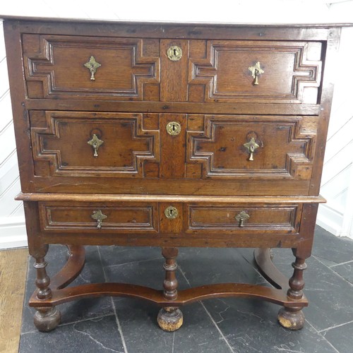 422 - A Carolean style oak Chest-on-Stand, W 92cm x H 94.5cm x D 50.5cm, ball feet damaged.... 