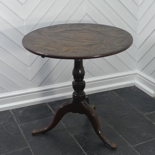 424 - A 19th century French walnut Tripod Table, with 'Noah's Ark' carved top, W 71cm x H 70cm x D 71cm... 