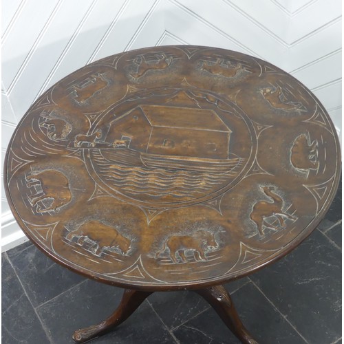 424 - A 19th century French walnut Tripod Table, with 'Noah's Ark' carved top, W 71cm x H 70cm x D 71cm... 