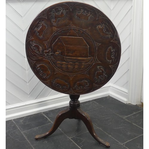 424 - A 19th century French walnut Tripod Table, with 'Noah's Ark' carved top, W 71cm x H 70cm x D 71cm... 