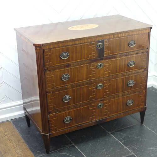 428 - A late 19thC French Commode inlaid with shell and marquetry decoration, with some old repairs to the... 