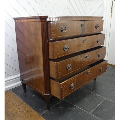 428 - A late 19thC French Commode inlaid with shell and marquetry decoration, with some old repairs to the... 