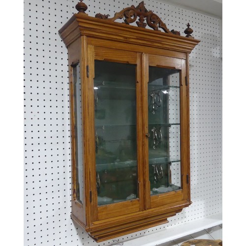 429 - A 20thC Pine glazed Wall Cabinet, with three internal glass shelves,  W 65cm x H 106cm x D 25cm.... 