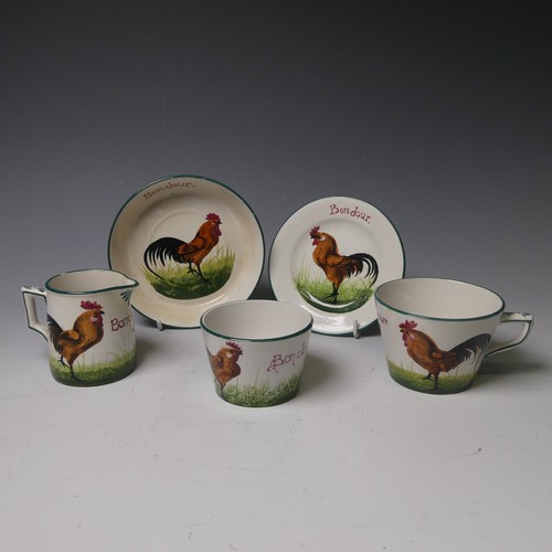 80 - A Wemyss 'Bonjour' cockerel Cup and Saucer, together with corresponding Sugar Bowl, Plate and Cream ... 