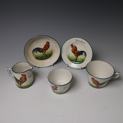 80 - A Wemyss 'Bonjour' cockerel Cup and Saucer, together with corresponding Sugar Bowl, Plate and Cream ... 