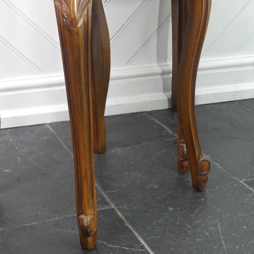 449 - A pair of Louis XVI style kingwood Pot Cupboards, with marble tops and single frieze drawers with ab... 