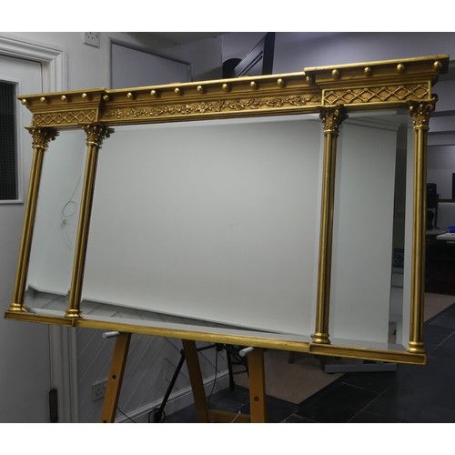 452 - A good reproduction giltwood framed three plate Overmantel Mirror, W 154cm x H 84cm x D 10 cm.... 