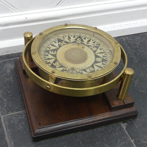 454 - A late 19thc/early 20thc brass cased liquid filled Marine Compass, by J. W. Searby & Son, Lowest... 