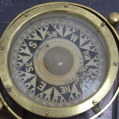 454 - A late 19thc/early 20thc brass cased liquid filled Marine Compass, by J. W. Searby & Son, Lowest... 