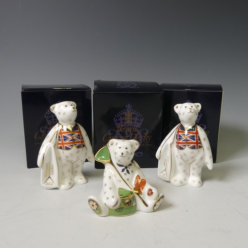 104 - A Royal Crown Derby Fisherman Bear, together with ER Shopper Bear and I Love London Shopper Bear (3)... 