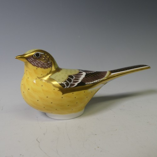 105 - A Royal Crown Derby Yellow Wagtail Paperweight, together with Fairy Wren, Black and White Kitten and... 