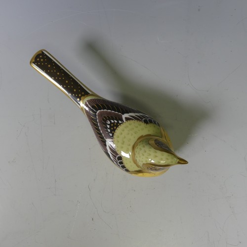 105 - A Royal Crown Derby Yellow Wagtail Paperweight, together with Fairy Wren, Black and White Kitten and... 