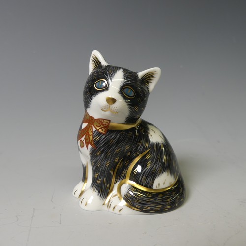 105 - A Royal Crown Derby Yellow Wagtail Paperweight, together with Fairy Wren, Black and White Kitten and... 