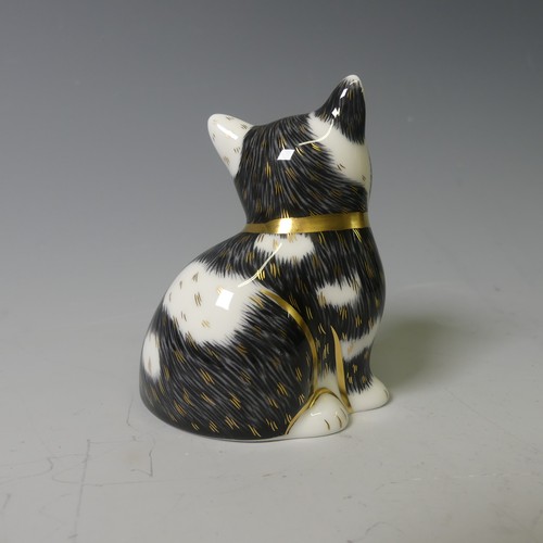 105 - A Royal Crown Derby Yellow Wagtail Paperweight, together with Fairy Wren, Black and White Kitten and... 