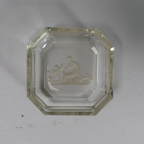 115 - A small Baccarat glass Pin Tray, of rectangular form with canted corners, the centre with nude femal... 