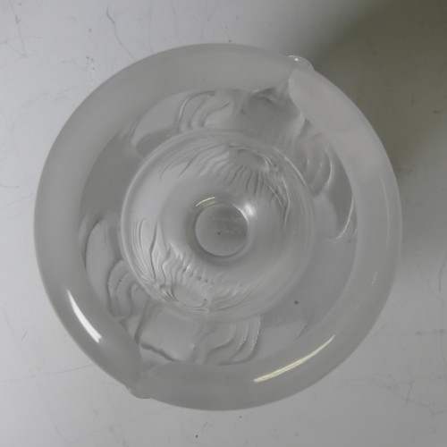 119 - A Lalique frosted glass Lion's Head Table Lighter and Cigarette Pot, each with corresponding design,... 