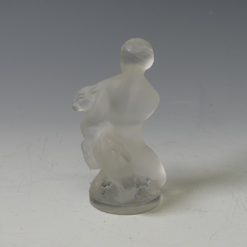 120 - A Lalique frosted glass figure of a Nude with Goat, with stamped mark to base, H 12cm.... 