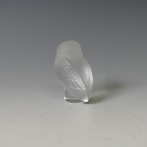 121 - A Lalique frosted glass Paperweight modelled as an Owl, with incised signature near base, H 9cm.... 