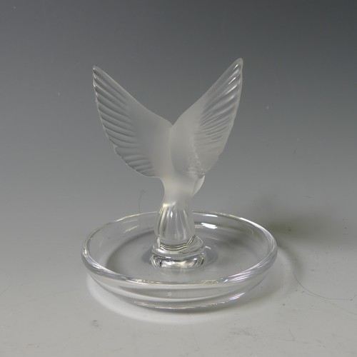 123 - A Lalique glass Pintray, with central frosted glass mascot modelled as a Dove, with etched signature... 