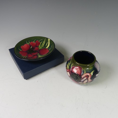 126 - A Moorcroft Anemone Tribute Pin Dish, 12cm diameter, boxed and with card outer sleeve, and a small a... 