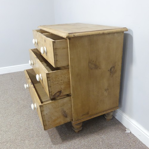 363 - A pine Chest of Drawers, comprising two short over two long drawers, raised on turned feet, W 86cm x... 