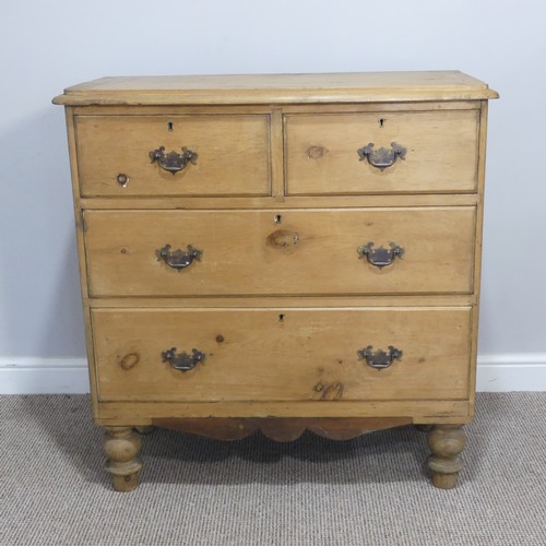 362 - A pine Chest of Drawers, comprising two short over two long drawers, raised on turned feet, W 89cm x... 