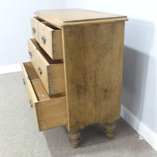 362 - A pine Chest of Drawers, comprising two short over two long drawers, raised on turned feet, W 89cm x... 