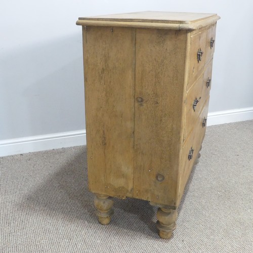 362 - A pine Chest of Drawers, comprising two short over two long drawers, raised on turned feet, W 89cm x... 