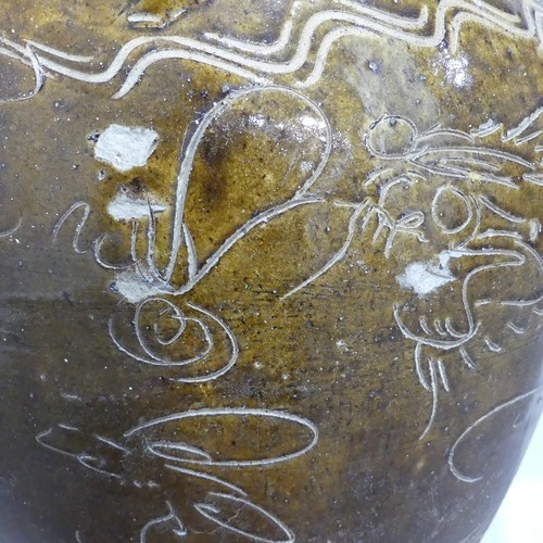 167 - A large 20thC Chinese garden Vase, with relief work dog heads and dragon incised decoration, H 50cm.... 