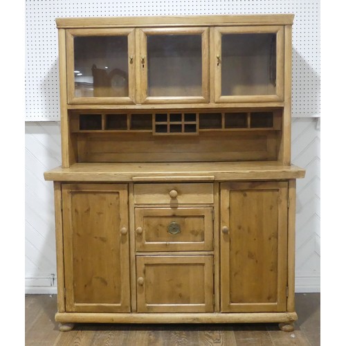 371 - An Early 20thC glazed pine Dresser, with ceramic spice draws, W 137cm x H 173cm x D 55.5cm.... 