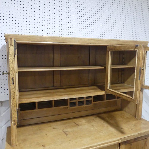 371 - An Early 20thC glazed pine Dresser, with ceramic spice draws, W 137cm x H 173cm x D 55.5cm.... 