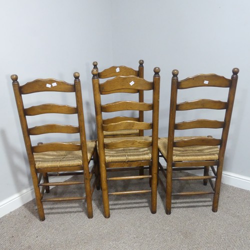 374 - A set of twelve early 20thC oak ladder-back Dining Chairs, made up of two carver chairs with elbow r... 