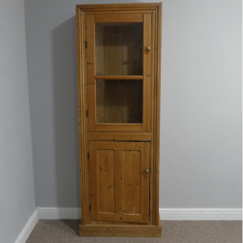 370 - An early 20thC pine glazed Larder Cabinet, W 65cm x H 188cm x D 28cm.