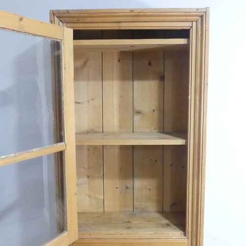 370 - An early 20thC pine glazed Larder Cabinet, W 65cm x H 188cm x D 28cm.