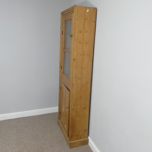 370 - An early 20thC pine glazed Larder Cabinet, W 65cm x H 188cm x D 28cm.