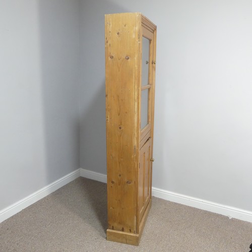 370 - An early 20thC pine glazed Larder Cabinet, W 65cm x H 188cm x D 28cm.